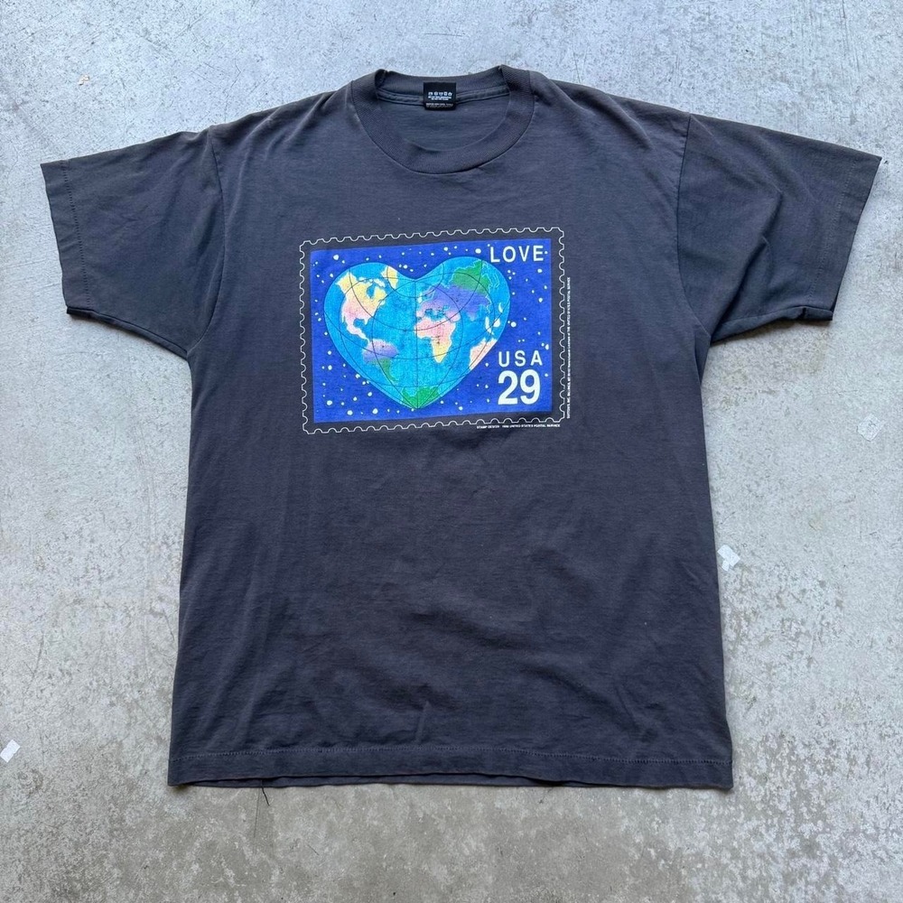 Vintage Love Is Universal Earth Stamp Planet Art  Box Logo Shirt Rare XL